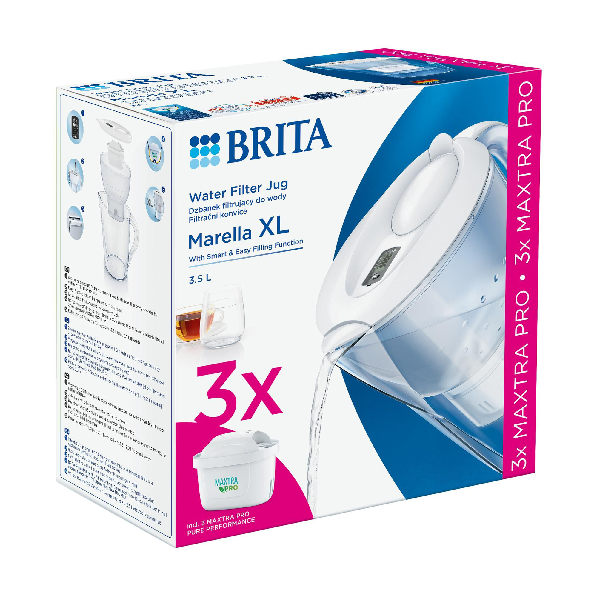 Фільтр-глечик для води Brita Marella XL MX Pro, білий, 3 фільтра, 3.5 л
